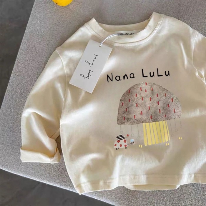 Mới Thu Đông Hàn Quốc Nguyên Chất Cotton Rời Đơn Giản Dài Tay Đa Năng Trẻ Em Áo Thun Thường Ngày