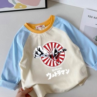 Quần áo Ultraman hoạt hình trẻ em dành cho trẻ em vừa và nhỏ áo thun cotton dài tay thông thường, á