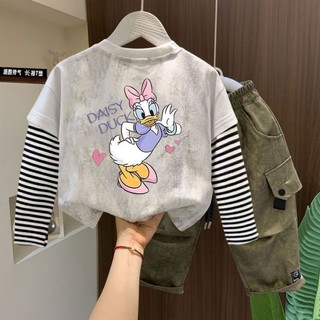 Áo phông dài tay cotton nguyên chất nhuộm màu cho bé gái áo phông hoạt hình thời trang đế áo thun h