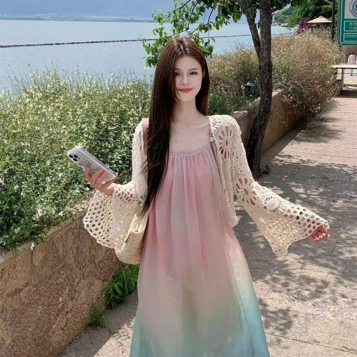 Sweet Holiday Style Gradient Dress For Women Summer New Seaside Loose And Age-reducing Design