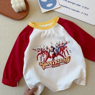 Quần áo Ultraman hoạt hình trẻ em dành cho trẻ em vừa và nhỏ áo thun cotton dài tay thông thường, á