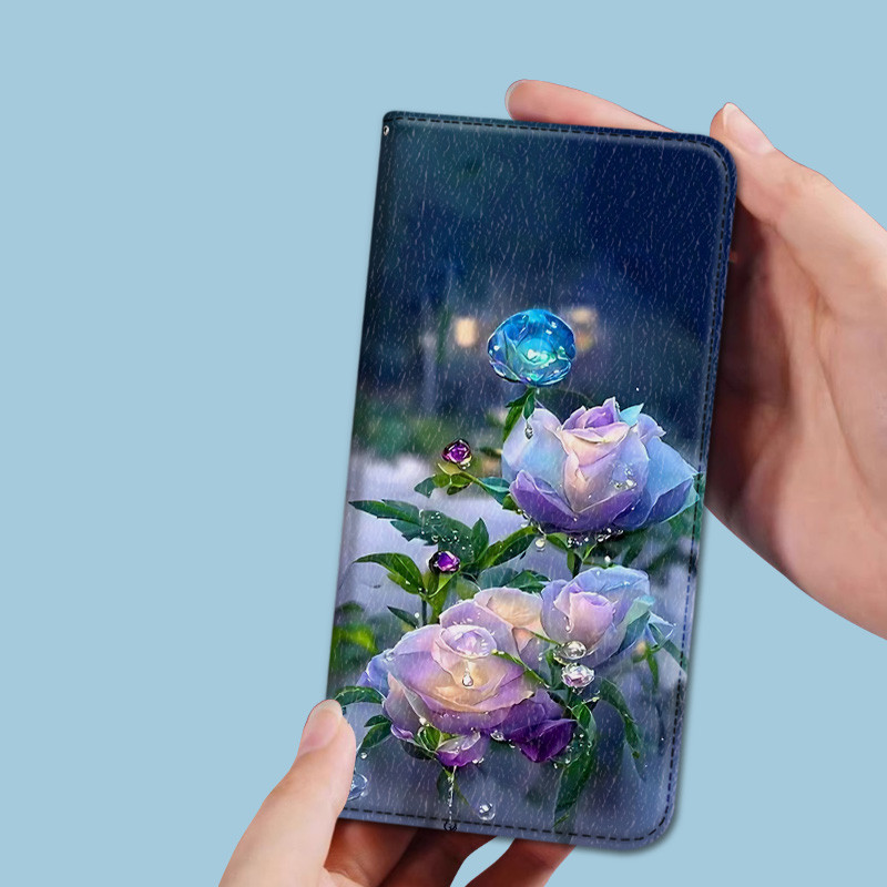 Ốp Da Lật Cho Samsung Note 10 + 20 Ultra S24 FE S25 Edge Bướm Khe Cắm Thẻ Hoa Vỏ Điện Thoại