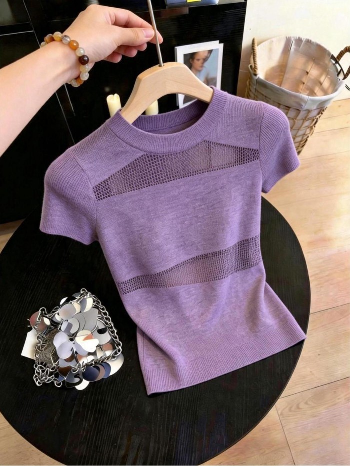 chiếc áo len rỗng thời trang nước ngoài dành cho nữ mùa hè mới áo ngắn tay dáng rộng và đa năng