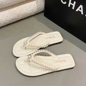 Xiangfeng xương cá dép xỏ ngón đi biển dép ngọc trai thời trang mặc bên ngoài đế phẳng đế mềm