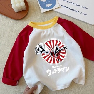 Quần áo Ultraman hoạt hình trẻ em dành cho trẻ em vừa và nhỏ áo thun cotton dài tay thông thường, á