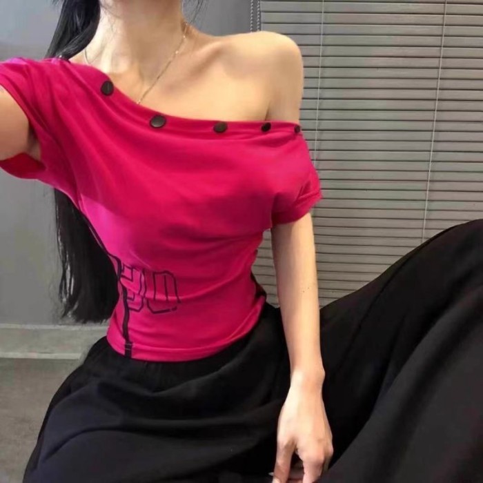 Áo trễ vai phong cách hot girl dành cho nữ mùa hè mới Áo thun ngắn tay lệch vai cao cấp ôm mộ