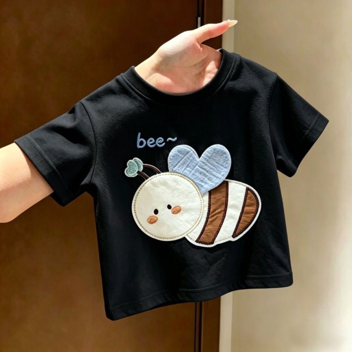 Quần áo mùa hè hoạt hình mới cho bé, áo thun ngắn tay in hình con ong dễ thương, áo nửa tay mỏ