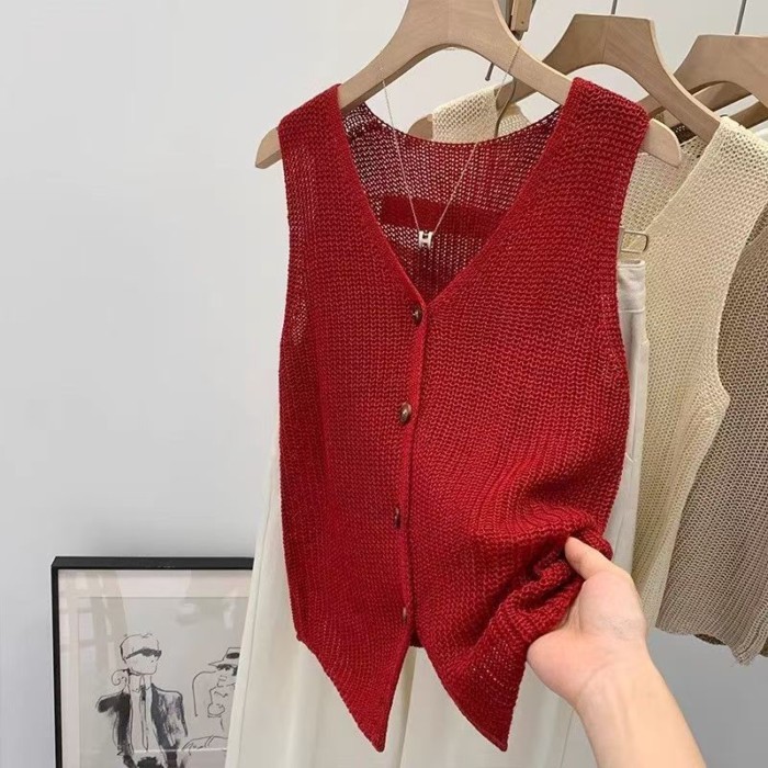 Áo Vest Không Tay Áo Vest Nữ Dệt Kim Rỗng Phong Cách Mới Độc Đáo Đẹp Niche Top Mặc