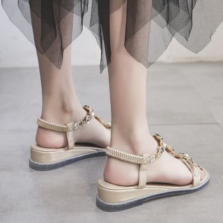 Mùa Hè Mới Bohemian Giày Sandal Nữ Đế Xuồng Kim Cương Giả Cổ Tích Đa Năng Bằng phẳng Đi Biển