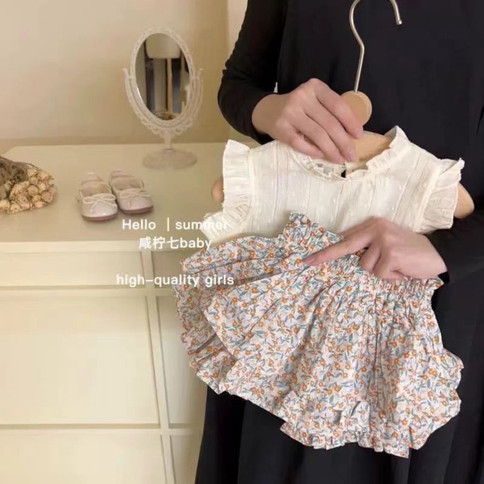 Bộ đồ quần culottes bé gái phong cách mùa hè phong cách mới bé gái mùa hè cotton cotton thời