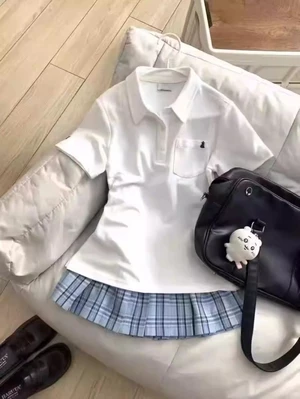 Áo sơ mi Polo ngắn tay có cổ dáng suông giản dị kiểu hàn quốc tay lỡ dành cho đi học