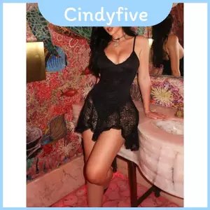 Váy ngắn phong cách có ren Polyester nối cổ chữ V không tay để mặc dự tiệc