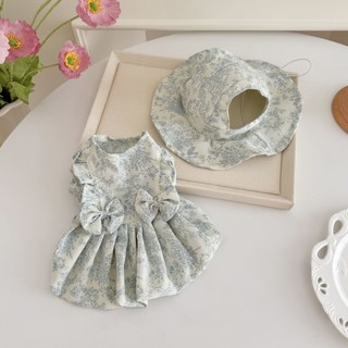 [Hàng có sẵn] Váy trùm đầu mèo sứ trắng xanh Quần áo cho chó thoáng khí mùa hè 0,5-5,5kg
