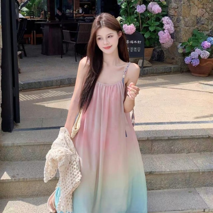 Sweet Holiday Style Gradient Dress For Women Summer New Seaside Loose And Age-reducing Design