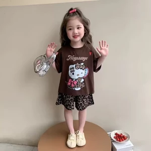 Bộ đồ mùa hè bé gái áo thun cotton ngắn tay phong cách mới dành cho trẻ em