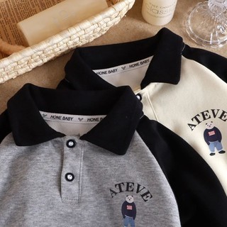 Áo nỉ bé trai Áo sơ mi Polo tay dài bé gái có ve áo raglan trẻ lớn hơn in hoạt hình