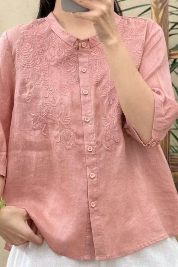 Retro văn học dáng rộng hàng đầu thường ngày cardigan mỏng ba phần tư áo sơ mi tay áo sơ mi nhỏ thê