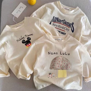 Mới Thu Đông Hàn Quốc Nguyên Chất Cotton Rời Đơn Giản Dài Tay Đa Năng Trẻ Em Áo Thun Thường Ngày