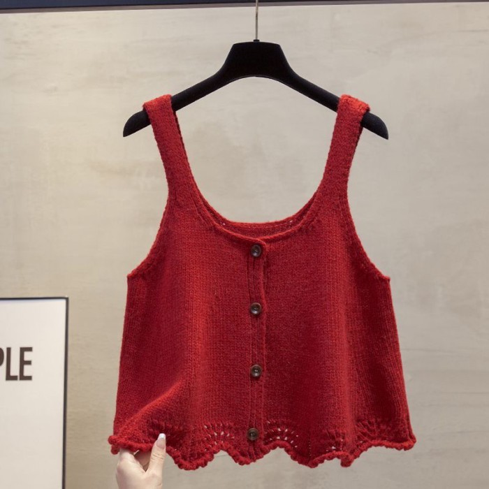Ren Cardigan Dệt Kim Treo Áo Vest Nữ Xuân Thu Mới Áo Vest Bên Ngoài Lớp Áo Len Áo Vest
