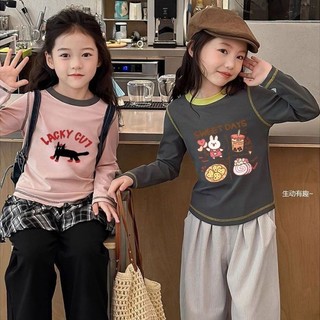Quần áo trẻ em bé gái hoạt hình đơn giản kiểu dáng đáy cotton nguyên chất Áo thun dài tay