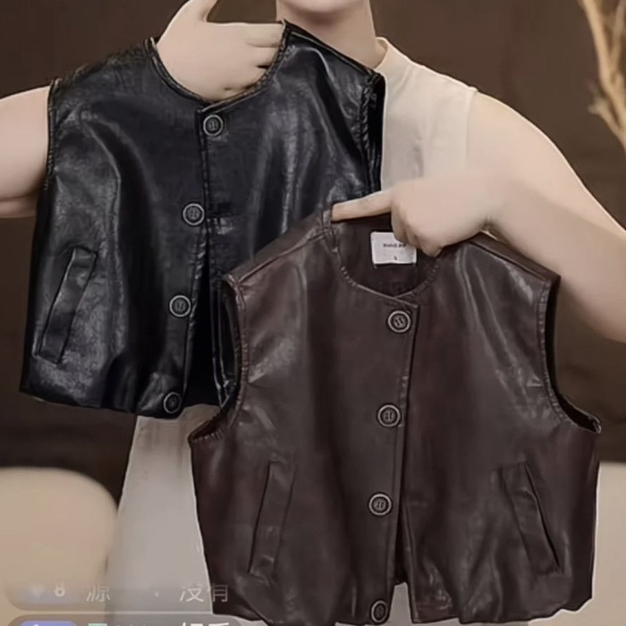 Áo vest trẻ em mùa thu mới áo khoác da bé trai đẹp trai áo vest bé mặc ngoài phong cách