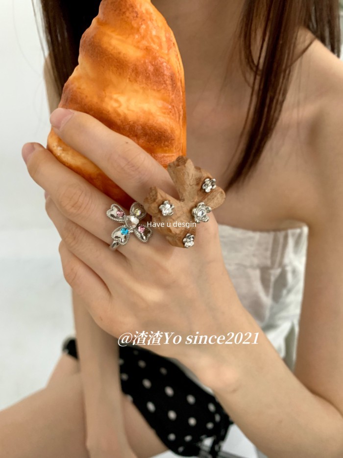 Have u desgin Niche Design Bow Ring Nữ ins Độc Đáo Đơn Giản Phù Hợp Với Chỉ Số Chữ Thập Nhẫn