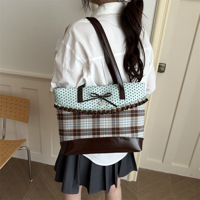 mới sức chứa lớn chấm bi kẻ sọc đi làm nách túi xách thời trang sô cô la bạc hà Hàn Quốc đeo