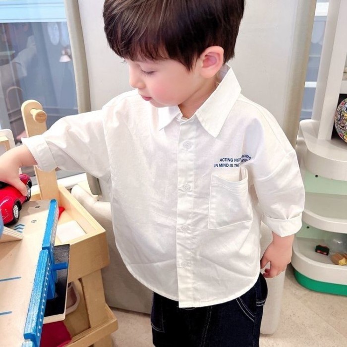Bé Trai Nguyên Chất Cotton Áo Sơ Mi Trắng Đa Năng Mùa Xuân Mới Cho Bé Tươi Trẻ Em Áo Sơ Mi Dà