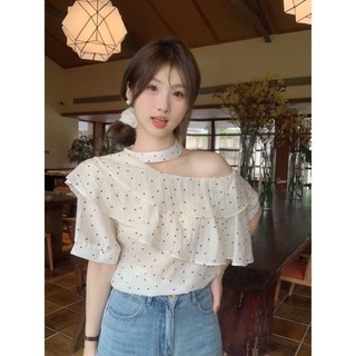 Cổ lá sen , tay phồng, thiết kế cao cấp, sơ mi chấm bi Pháp siêu cổ tích, áo mùa, sơ mi mới sa