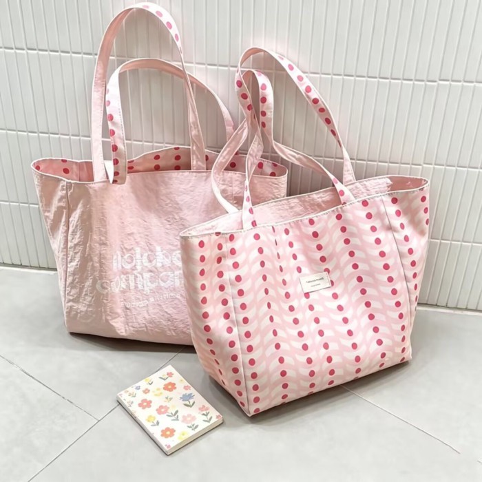 Túi vải canvas chấm bi cao cấp phong cách mới Túi tote sức chứa lớn dành cho nữ Túi mua sắm đe