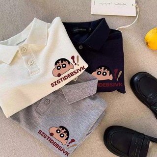 Áo thun polo trẻ em cho bé trai và bé gái Áo thun dài tay Crayon Shin-chan Áo có ve cổ thường ngày