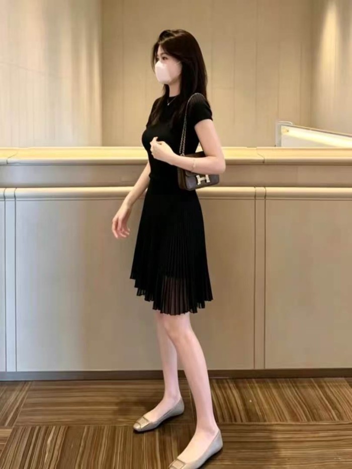 Lan ~ Thiết Kế Rõ Ràng Váy Voan Xếp Ly Nữ Tư Thế Duyên Dáng Thông Minh Thanh Lịch Tính Khí Giữa Viền Mỏng Hơn