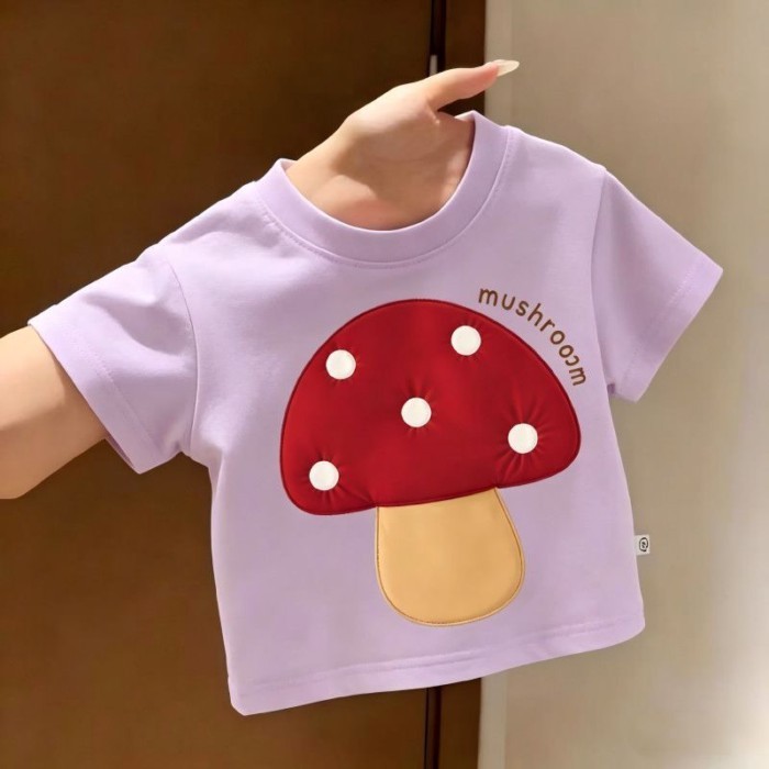 Trẻ em mùa hè nấm ngắn tay kiểu dáng mùa hè siêu dễ thương Áo phông tựu trường cho bé mùa hè Á