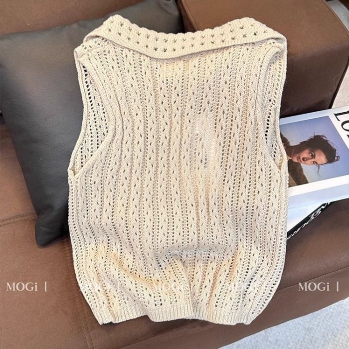 Áo vest dệt kim rỗng phong cách Pháp dành cho nữ mùa hè phong cách mới áo không tay đa năng k