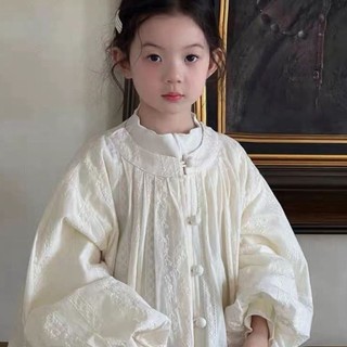 Phong cách cha-con! Áo khoác ren thêu nút trên cùng bé gái