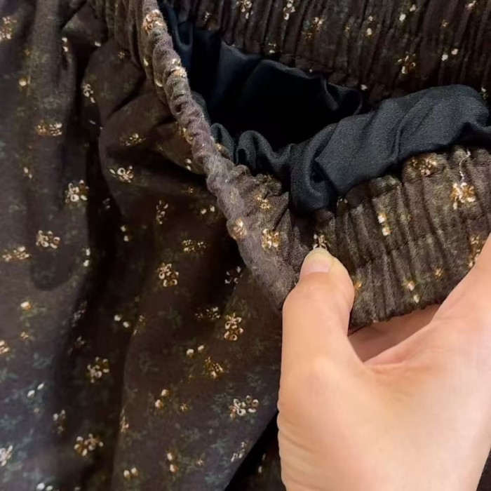 màu cà phê rừng nhẹ nhàng retro văn học váy hoa mùa thu đông mới cotton nguyên chất chải cao eo