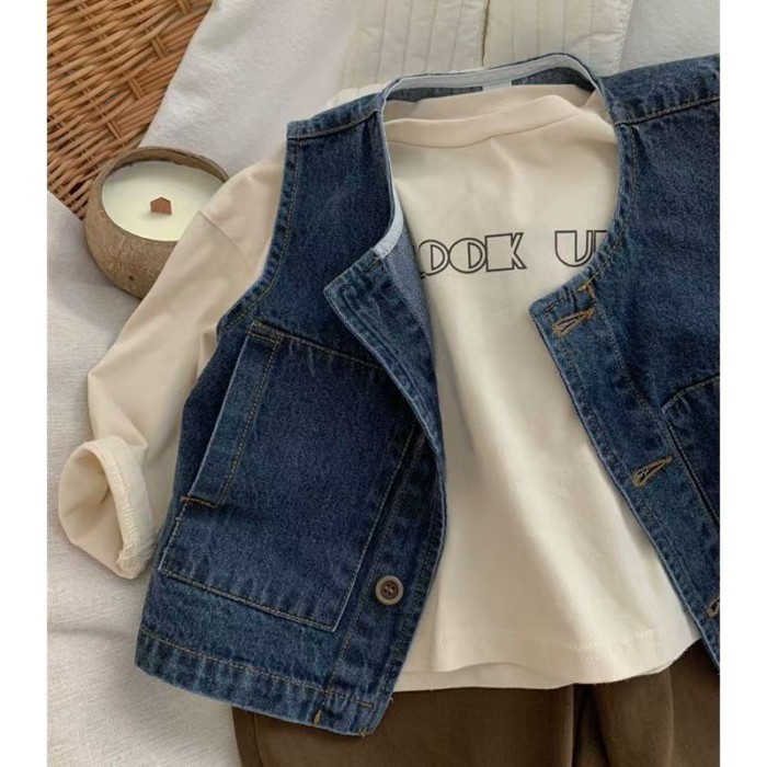 Quần áo trẻ em phong cách Hàn Quốc xuân thu bé gái phong cách mới vest denim trẻ em đa năng á