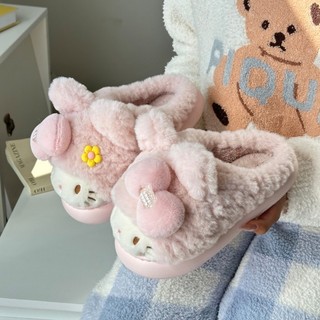 Dép Cotton Nữ Mùa Đông 2025 Phong Cách Mới Trong Nhà Dễ Thương Mèo Con Cha Mẹ-Con Ấm Áp Lông Baotou Dép Cotton