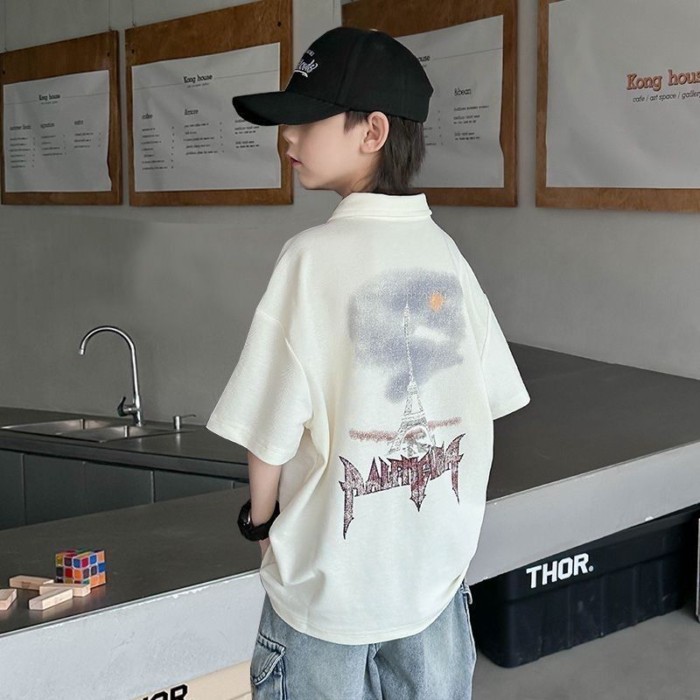 Bé Trai Áo Sơ Mi POLO Ngắn Tay Mới Vừa Và Lớn Trẻ Em Quần Áo Mùa Hè Mỏng Bé Trai Mùa Hè Áo T Xu