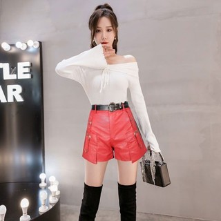 quần short da nữ phiên bản Hàn Quốc mặc ngoài thu đông quần short da PU cạp cao kiểu dáng thon g