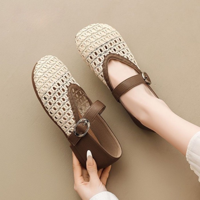 Giày nữ Mary Jane kiểu Pháp mùa xuân mới đế mềm rỗng cổ tích kèm váy miệng nông Giày đơn dành ch