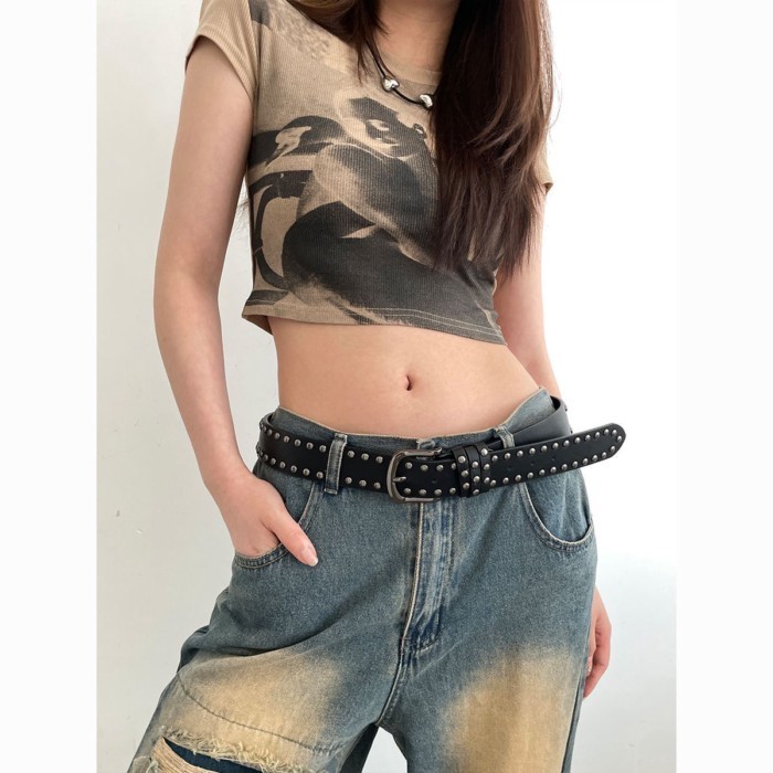 Retro Dây Thắt Lưng Quần Jean Mới Đa Năng Nữ Punk Thắt Lưng Thời Trang Cá Tính Đinh Tán Trang
