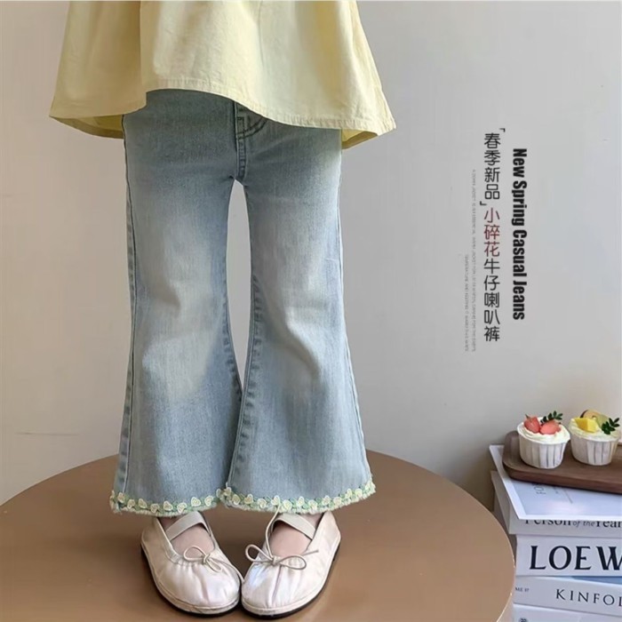 Quần Bé Gái Xuân Thu Mùa Xuân Mới Quần Loe Trẻ Em Mùa Xuân Quần Jean Quần Loe Đa Năng