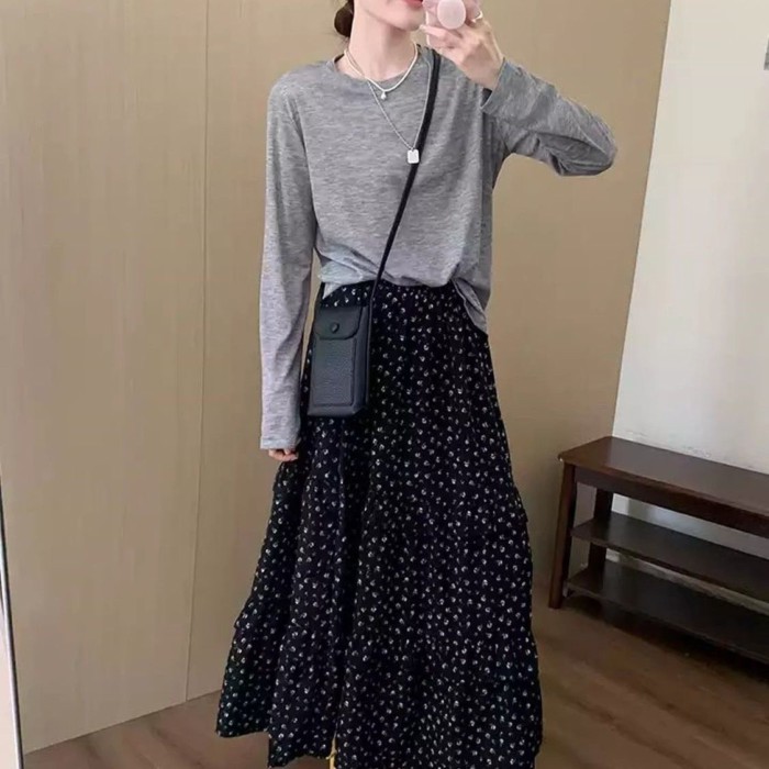 Phụ nữ mới phong cách mùa hè váy hoa cổ điển lưng cao váy chữ a hình ô váy hình quả lê váy dà