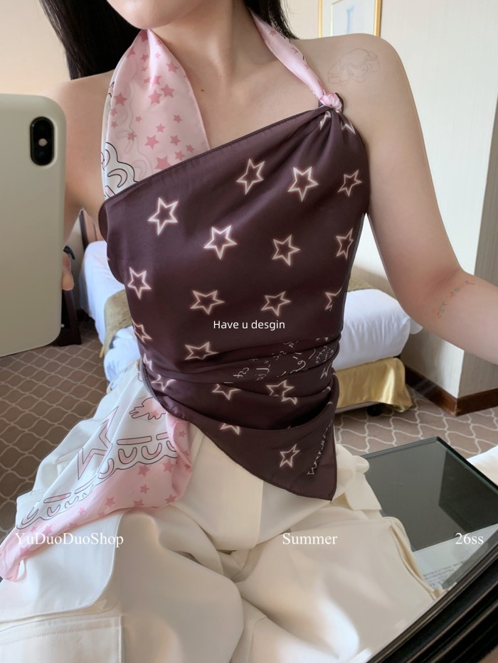 Have u desgin Thiết Kế Ngôi Sao In Hình Mỹ Retro Khăn Lụa Quấn Ngực y2k Hot Girl Lễ Hội Âm Nhạc Khăn Trùm Đầu Khăn Vuông Đa Năng