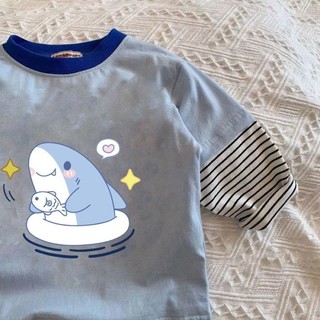 Áo hoạt hình dài tay cotton nguyên chất dành cho trẻ nhỏ và vừa, bé trai và bé gái