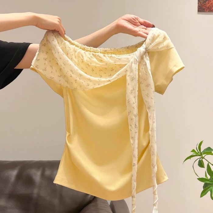Áo thun cổ chữ V thời trang hàn quốc tuổi dành cho lứa tuổi trung niên trở lên trong mùa hè Áo t