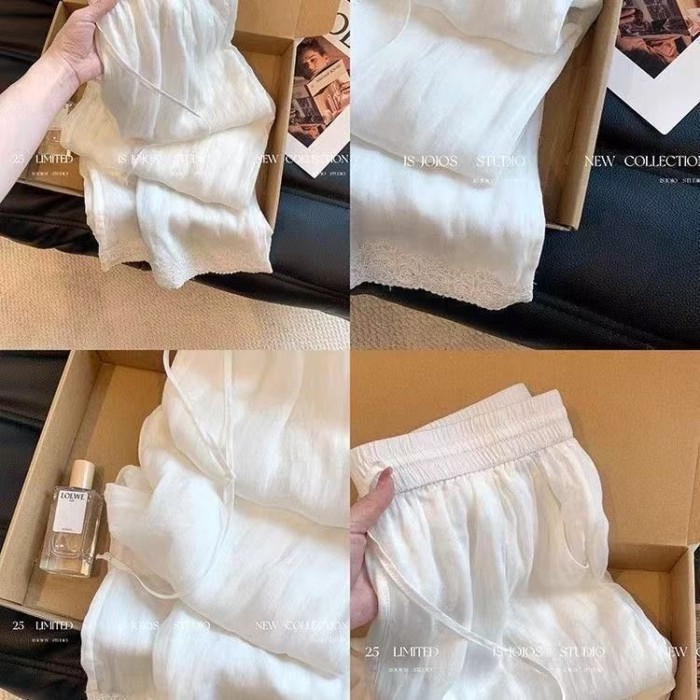 Màu hồng Quần kiểu Trung Quốc mới Quần thêu thêu Mùa hè dành cho nữ Kiểu dáng mỏng Lười treo
