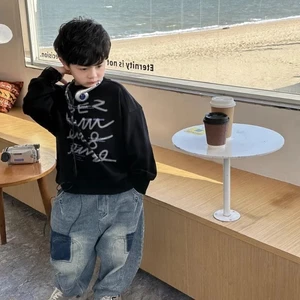 Áo nỉ mỏng dài tay phong cách Hàn Quốc dành cho bé trai mới quần áo trẻ em vừa và nhỏ cổ tròn mù