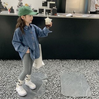 Áo sơ mi denim dài tay bé gái áo sơ mi denim thông thường cho bé gái